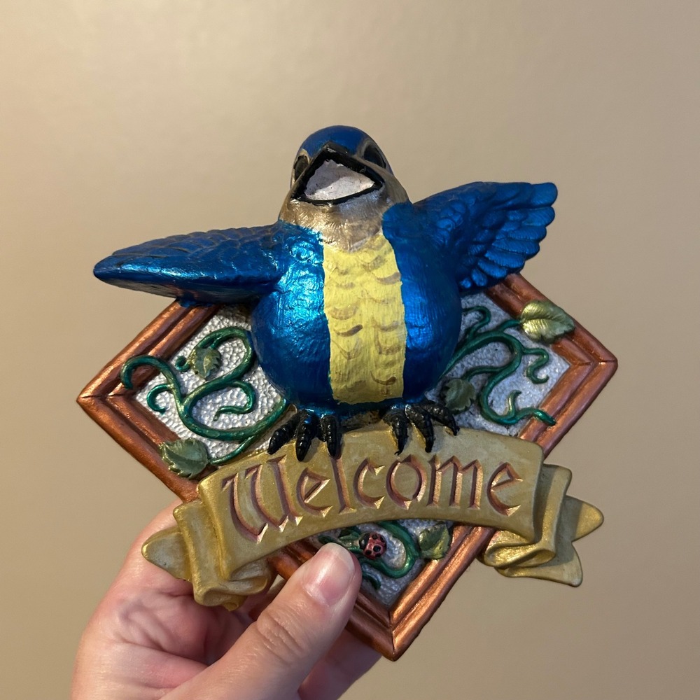 Vintage Chalkware Blue Bird Welcome Plaque 1992 Mold Wall Art